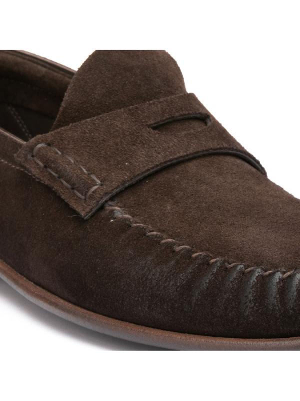 Dark brown suede Penny loafers