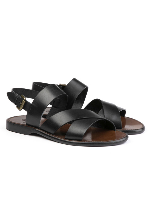 Black leather sandals