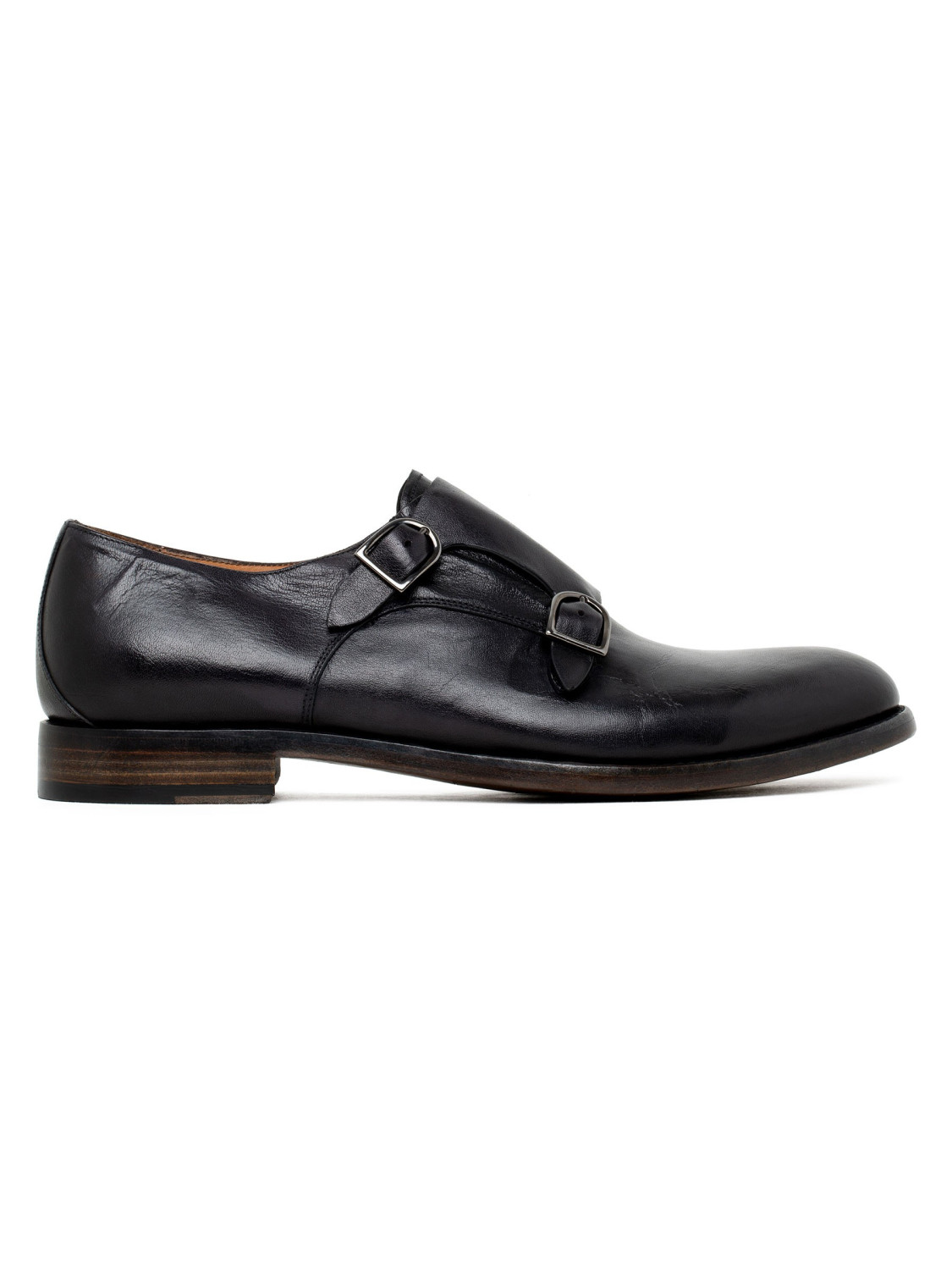 Double monk strap black shoes