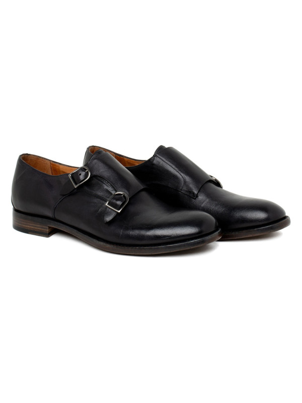 Double monk strap black shoes