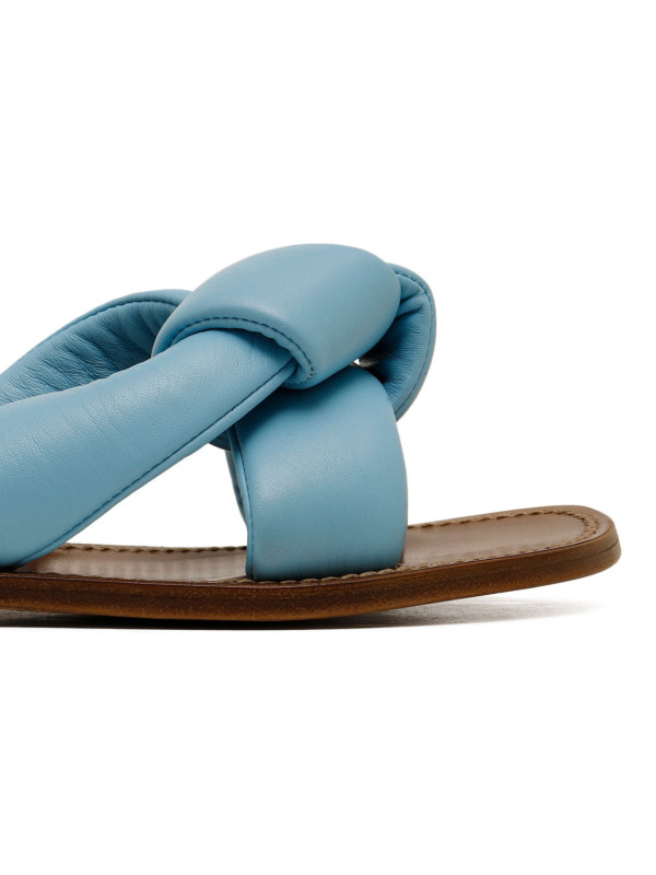 Light blue leather slide sandals