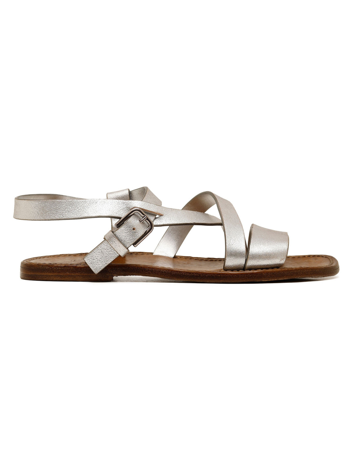 Silver leather flat sandals