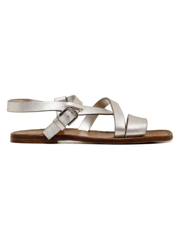 Silver leather flat sandals