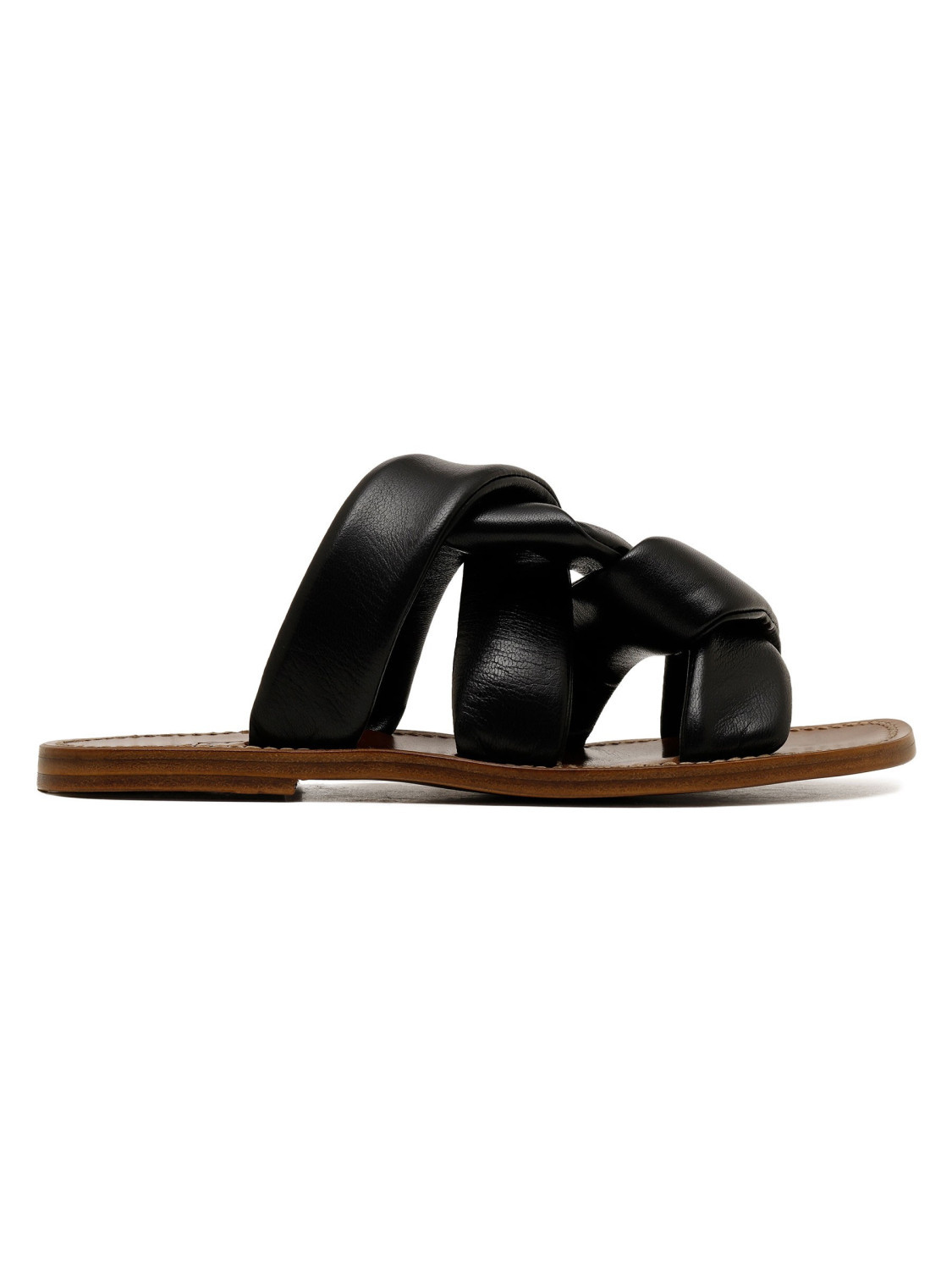 Black leather slide sandals