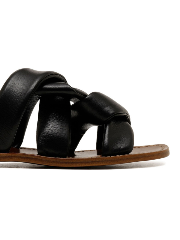 Black leather slide sandals