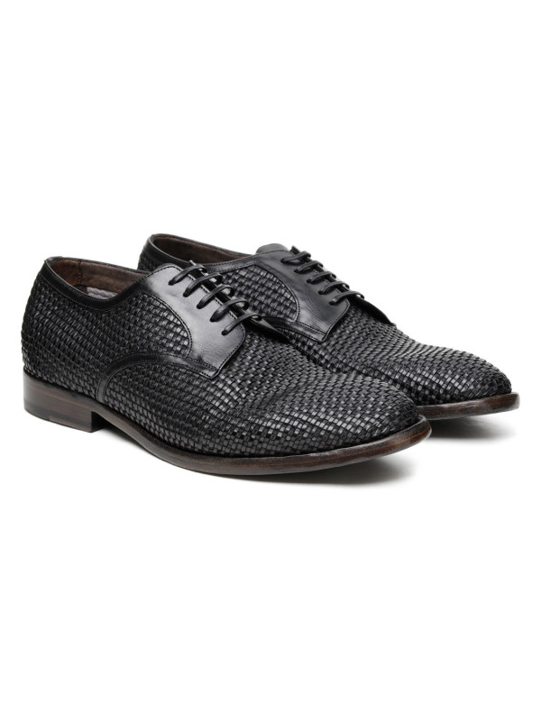 Black woven leather Derby shoes