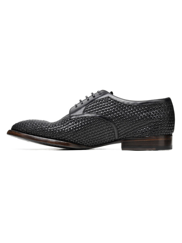 Black woven leather Derby shoes