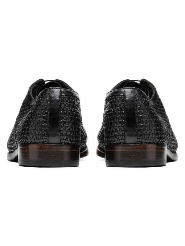 Black woven leather Derby shoes