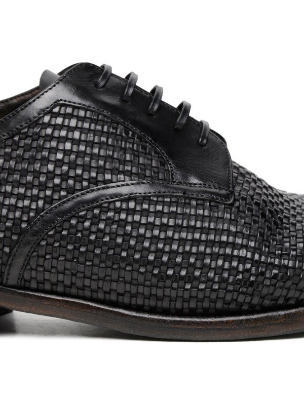 Black woven leather Derby shoes